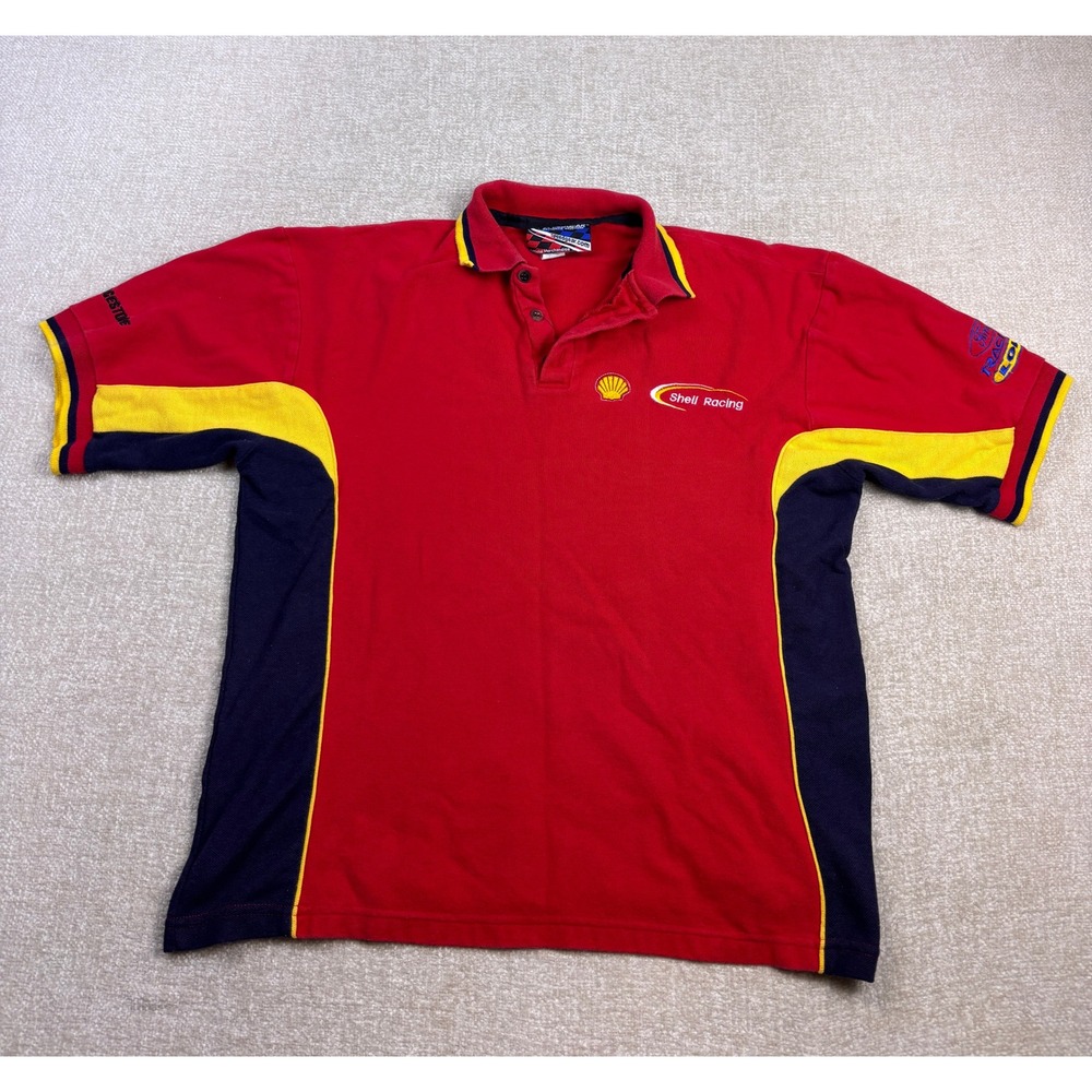 Speedgear Shell Racing Polo Shirt Mens Medium Red Colorblock Boxy Pique Cotton